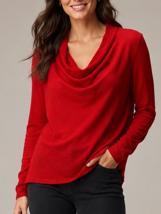 Eileen Fisher Sweaters - Eileen Fisher 100% Merino Wool Red Cowl Neck Sweater Top Size Large